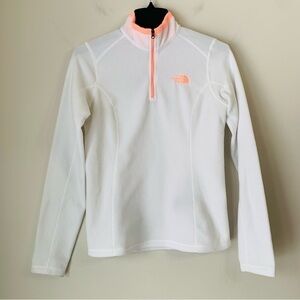 THE North Face woman’s quarter Zip up Fleece Sweater White highlighter Orange XS